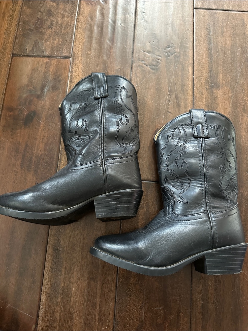 Kids Black Western Pull-On Cowboy Boots